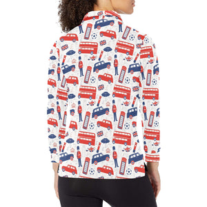 British Pattern Print Design 03 Women's Long Sleeve Polo Shirt