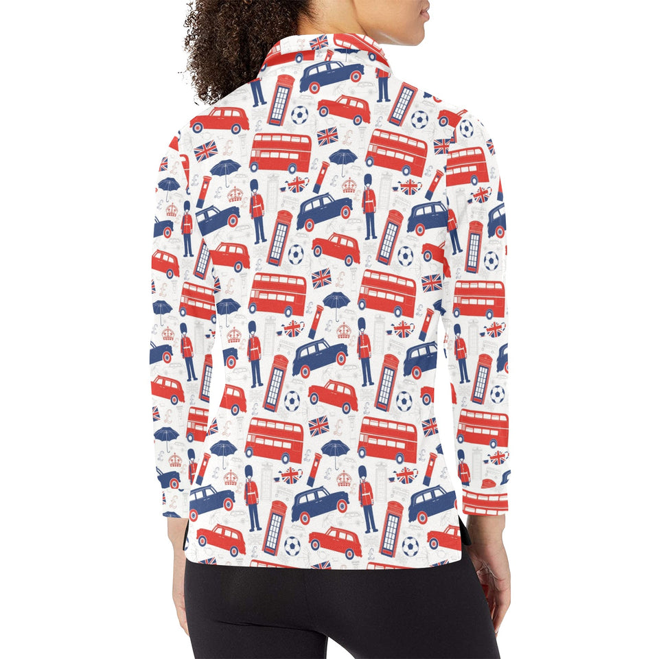British Pattern Print Design 03 Women's Long Sleeve Polo Shirt