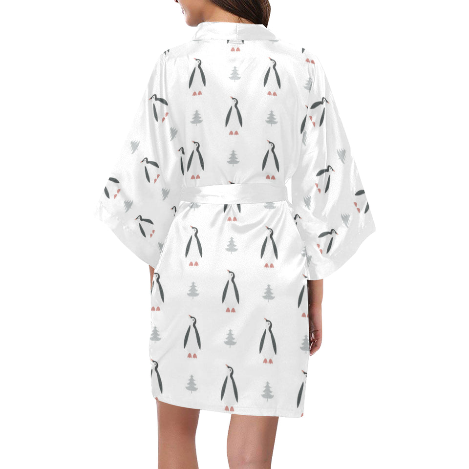 Penguin pattern Women's Short Kimono Robe
