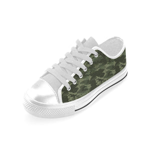 Digital Green camouflage pattern Men's Low Top Shoes White