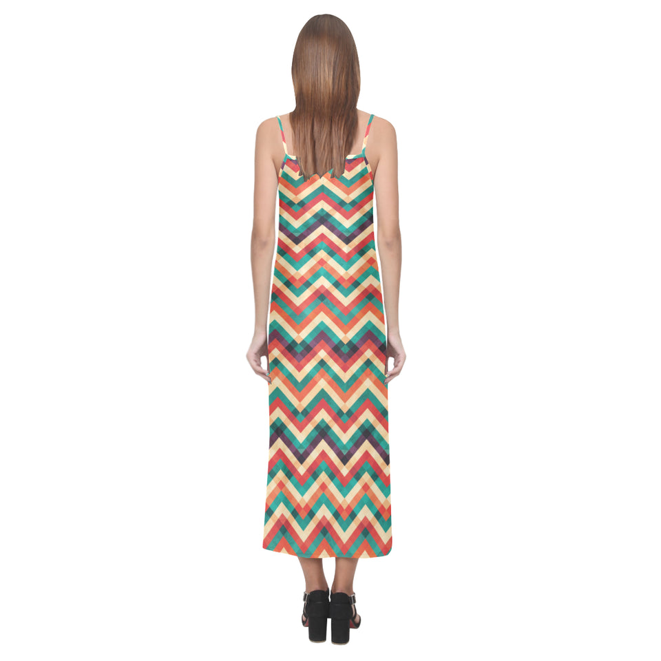 zigzag  chevron colorful pattern V-Neck Open Fork Long Dress