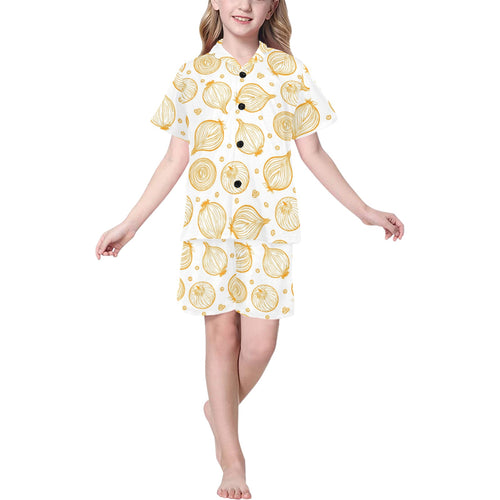 hand drawn onion pattern Kids' Boys' Girls' V-Neck Short Pajama Set