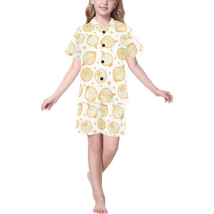 hand drawn onion pattern Kids' Boys' Girls' V-Neck Short Pajama Set