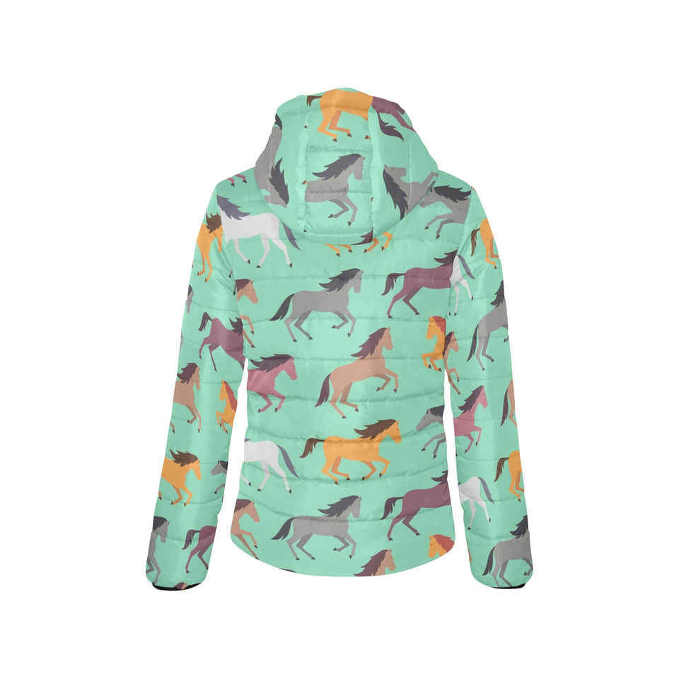 Colorful horses pattern Women's Padded Hooded Jacket