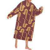 Hand drawn gold saxophone red background Blanket Robe with Sleeves