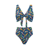 Surfboard Pattern Print Design 01 Chest Bowknot High Waisted Bikini Swimsuit