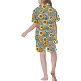 sunflowers ribbon background Kids' Boys' Girls' V-Neck Short Pajama Set