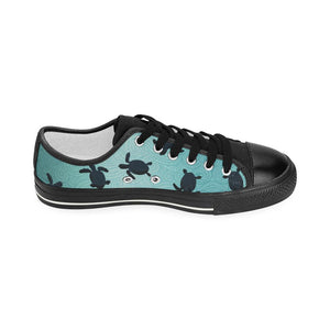 Sea turtle with blue ocean backgroud Kids' Boys' Girls' Low Top Canvas Shoes Black