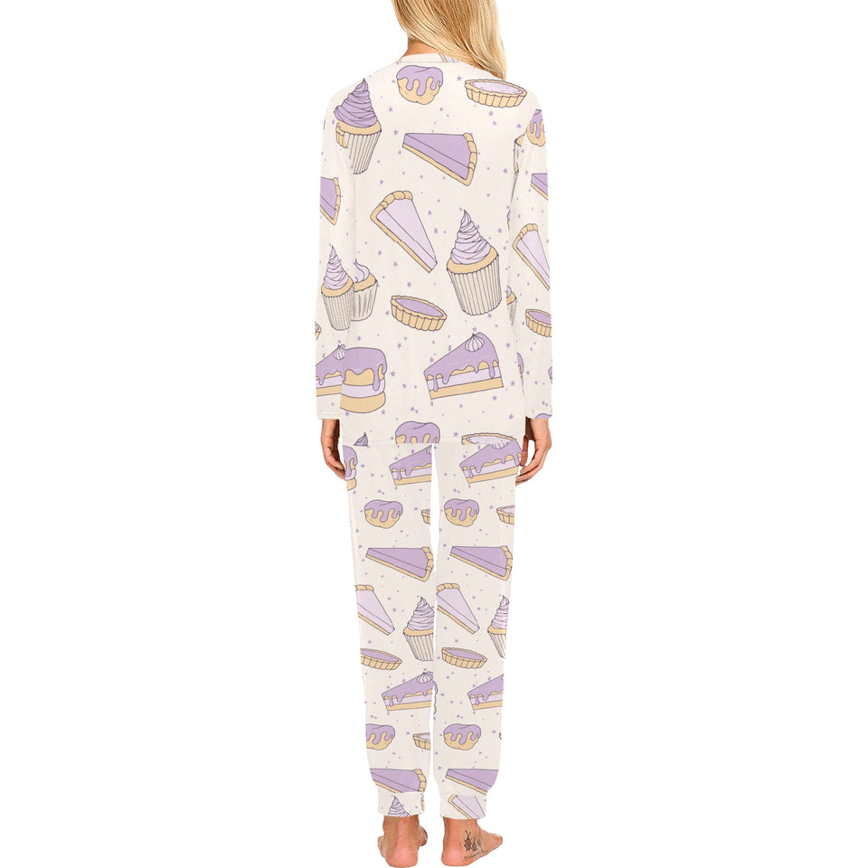 Cakes pies tarts muffins and eclairs purple bluebe Women's All Over Print Pajama Set