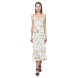 Beautiful gold japanese pattern V-Neck Open Fork Long Dress