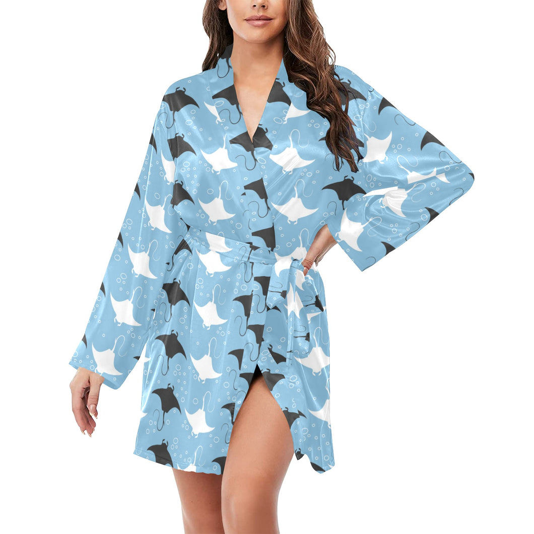 Stingray Pattern Print Design 03 Women's Long Sleeve Belted Night Robe