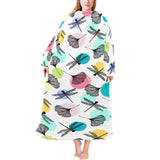 Dragonflies ginkgo leaves pattern Blanket Robe with Sleeves