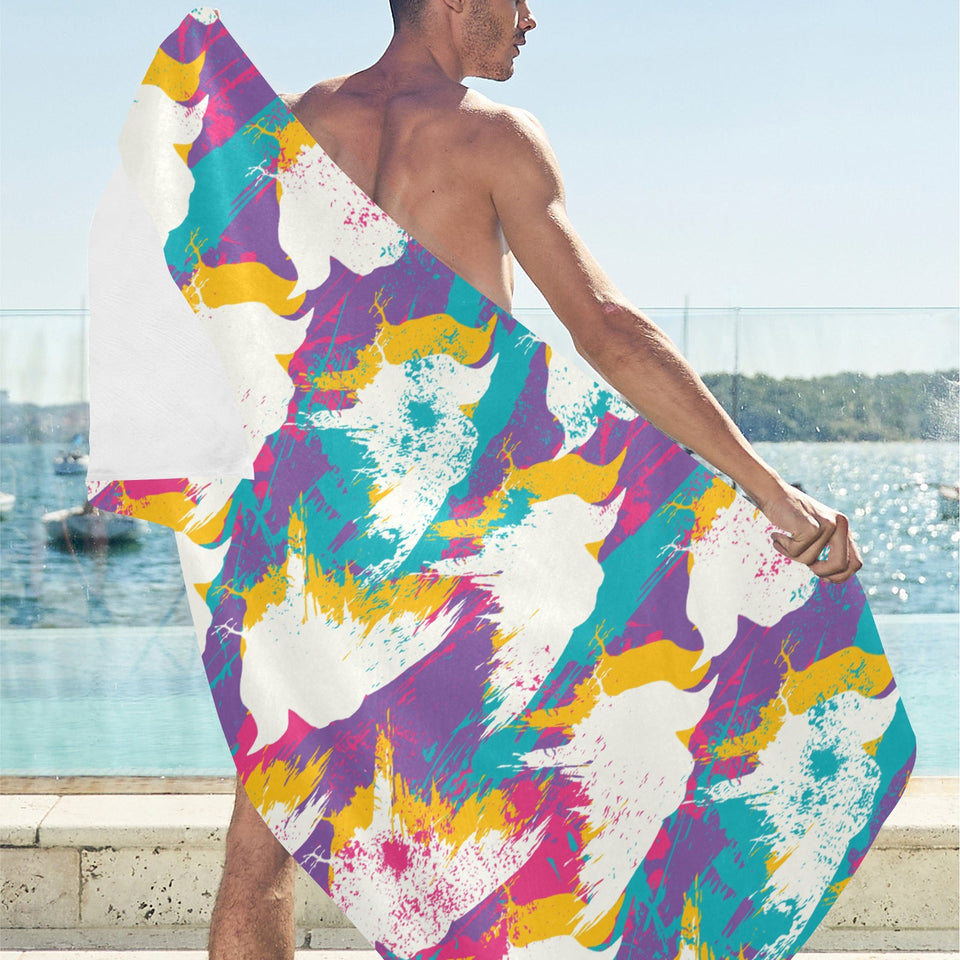 Colorful crow illustration pattern Beach Towel