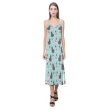 poodle dog green background V-Neck Open Fork Long Dress
