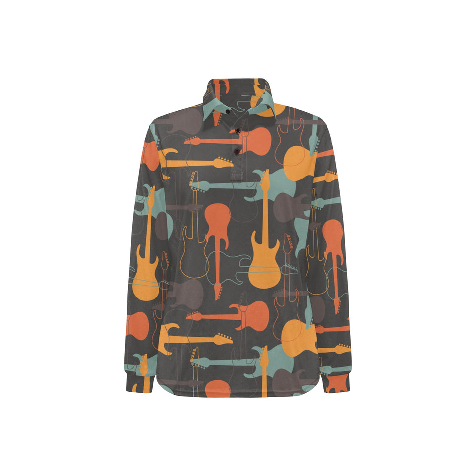 electric guitars pattern Women's Long Sleeve Polo Shirt