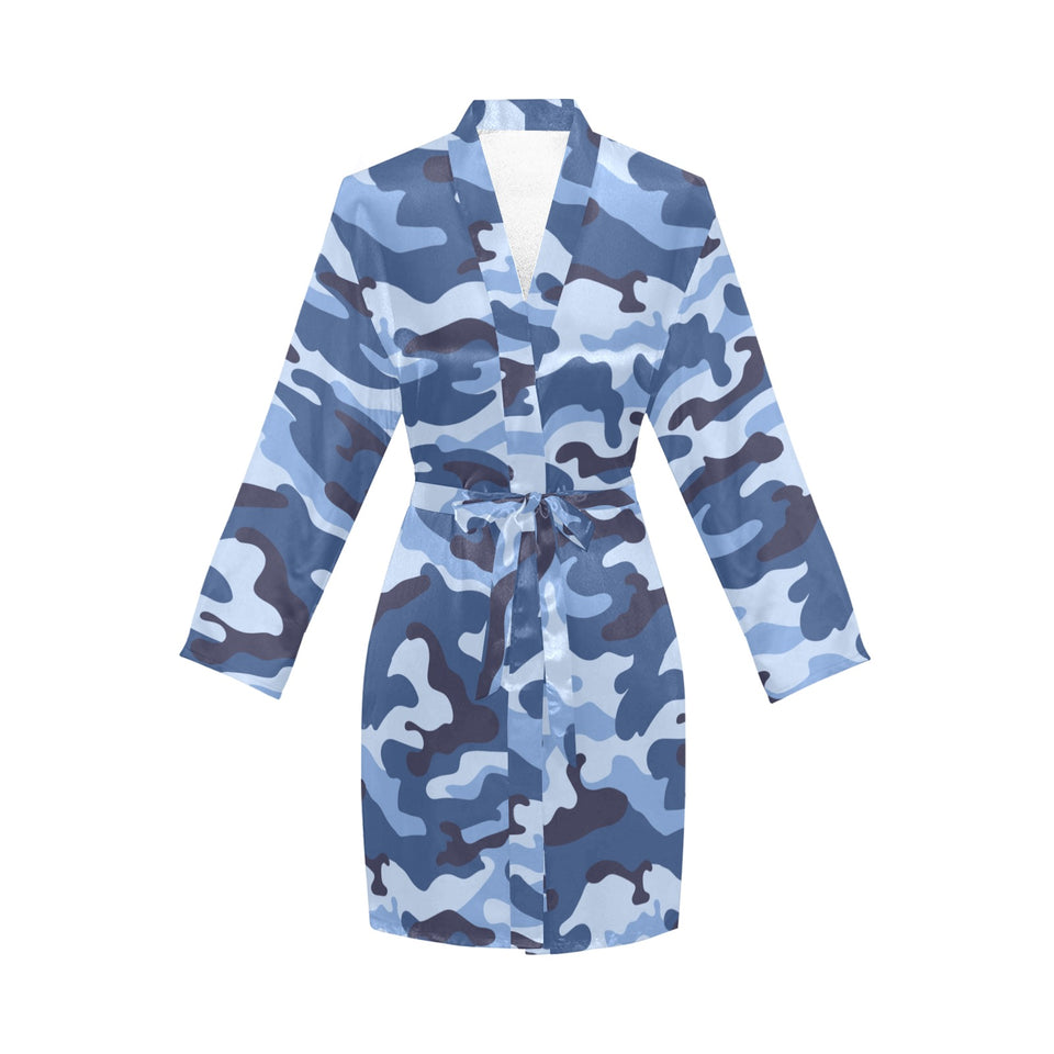 Blue camouflage pattern Women's Long Sleeve Belted Night Robe