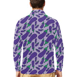 Eggplant Pattern Print Design 03 Men's Long Sleeve Polo Shirt