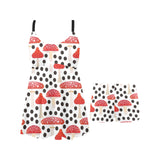 Red mushroom dot pattern Chest Sexy Pleated Two Piece Swim Dress