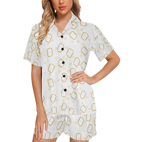 Bread Toast Pattern Print Design 01 Women's V-Neck Short Pajama Set