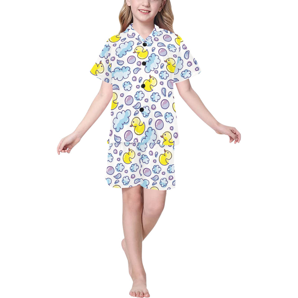 Duck Pattern Print Design 01 Kids' Boys' Girls' V-Neck Short Pajama Set