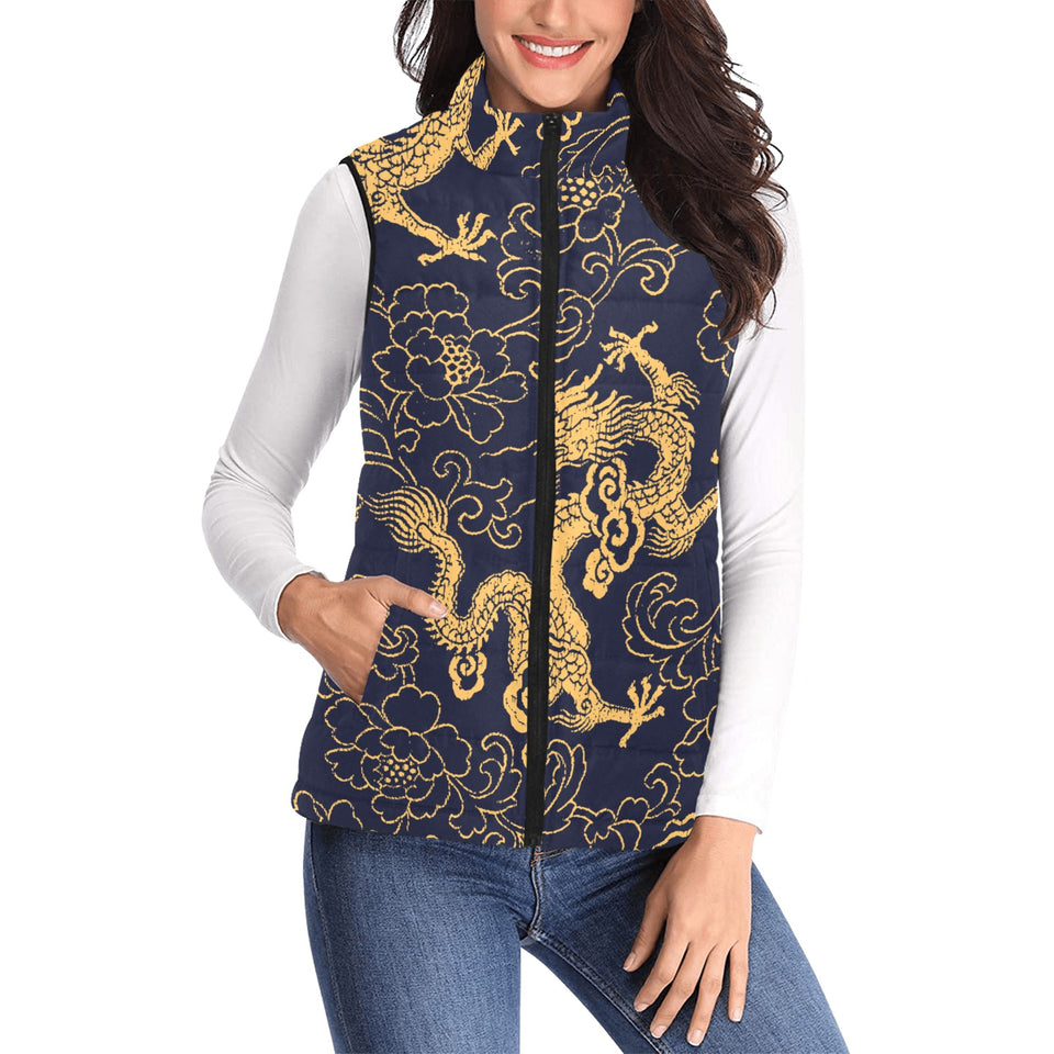 Gold dragon pattern Women's Padded Vest