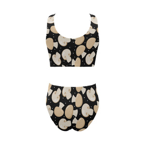 Champignon mushroom pattern Chest Bowknot High Waisted Bikini Swimsuit