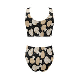 Champignon mushroom pattern Chest Bowknot High Waisted Bikini Swimsuit