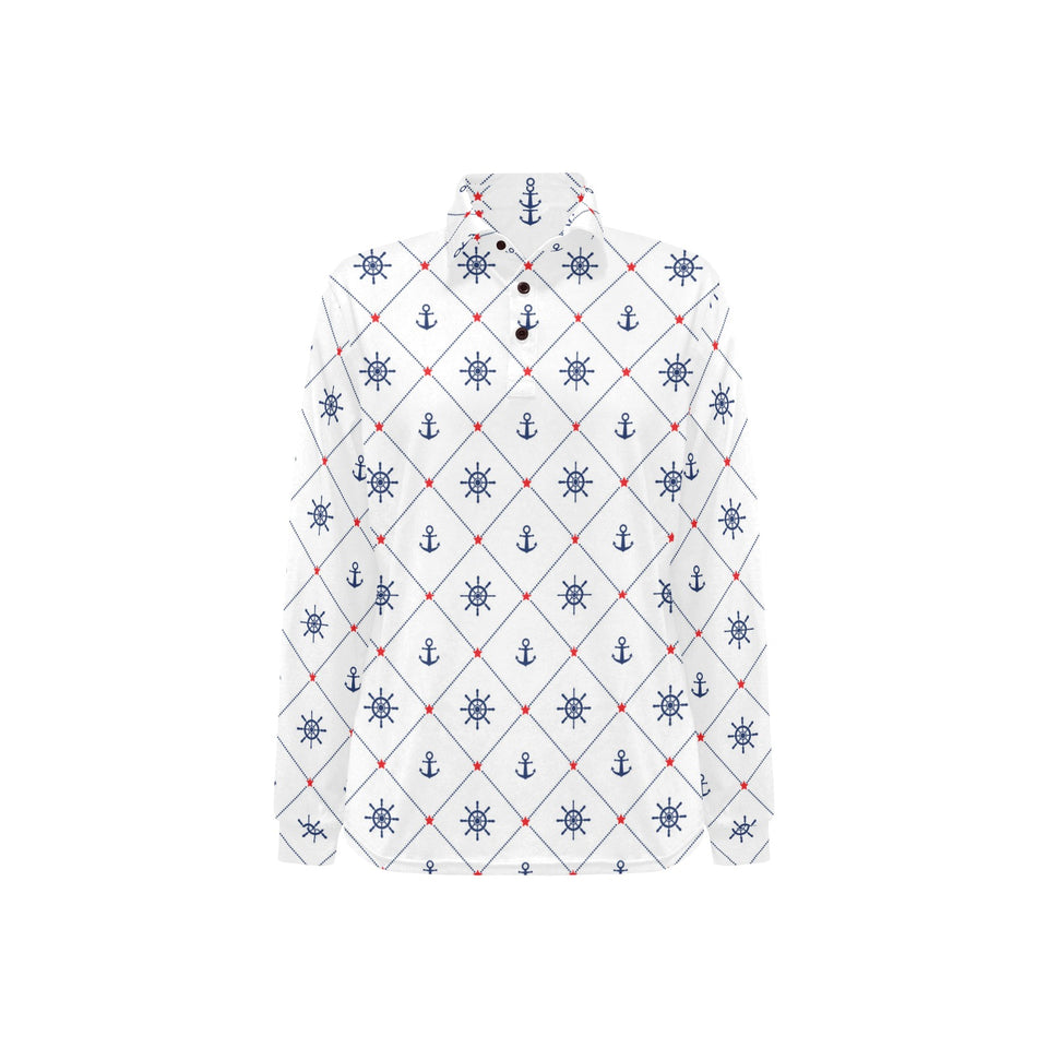 Anchor rudder nautical design pattern Women's Long Sleeve Polo Shirt