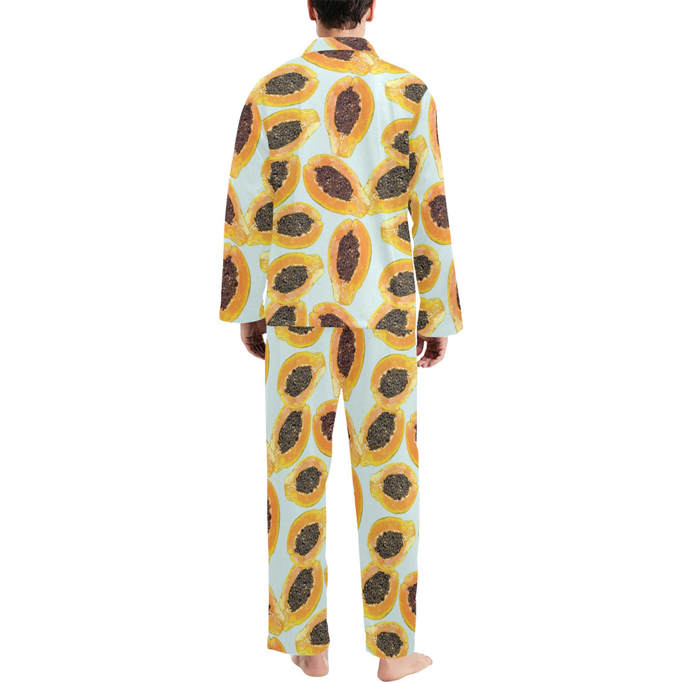 Watercolor papaya pattern Men's Long Pajama Set
