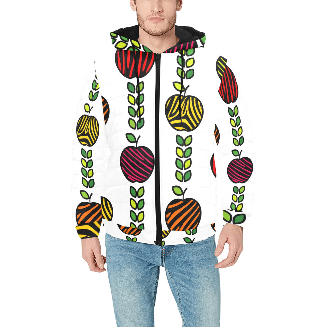 colorful apples leave zebra stripe Men's Padded Hooded Jacket