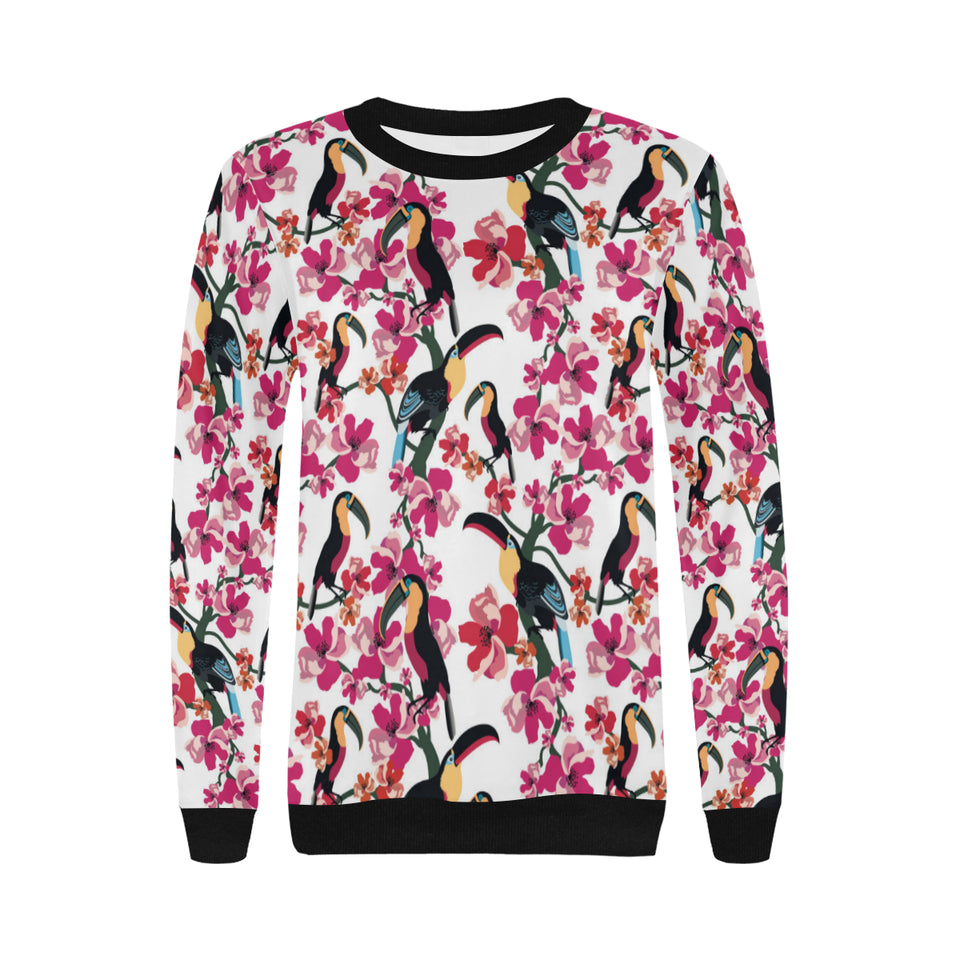 Toucan flower design pattern Women's Crew Neck Sweatshirt