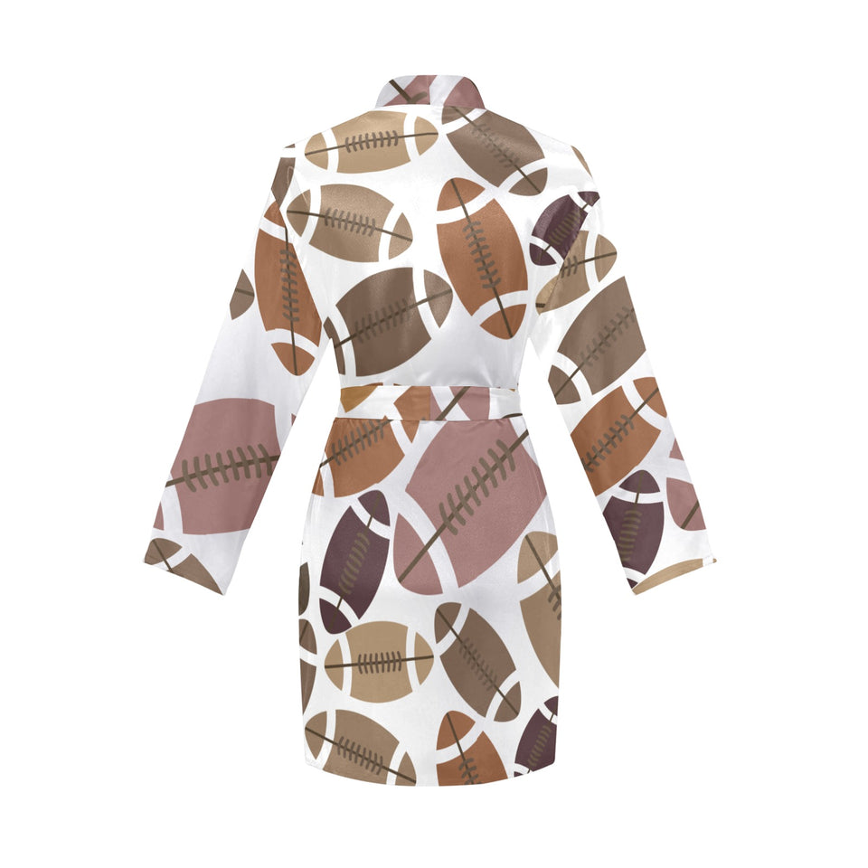 American football ball pattern Women's Long Sleeve Belted Night Robe