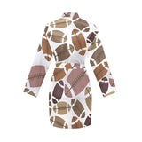 American football ball pattern Women's Long Sleeve Belted Night Robe