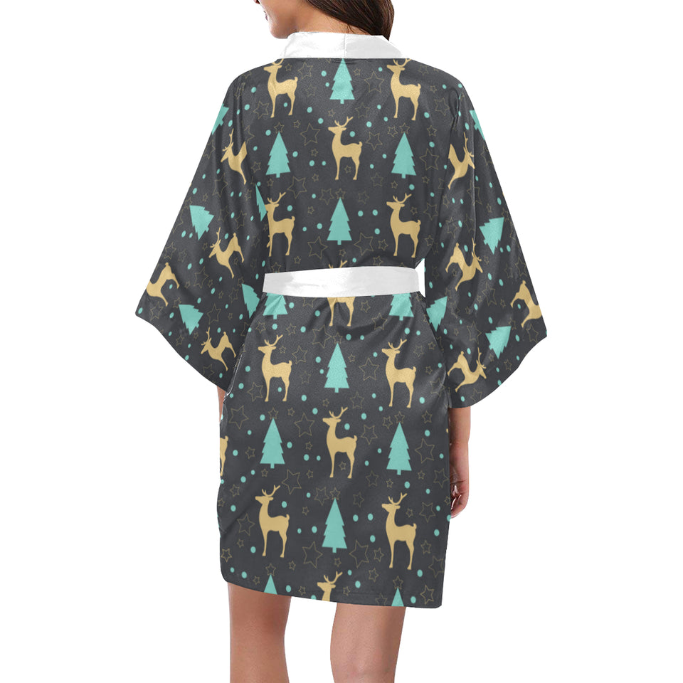 Deers star tree pattern Women's Short Kimono Robe