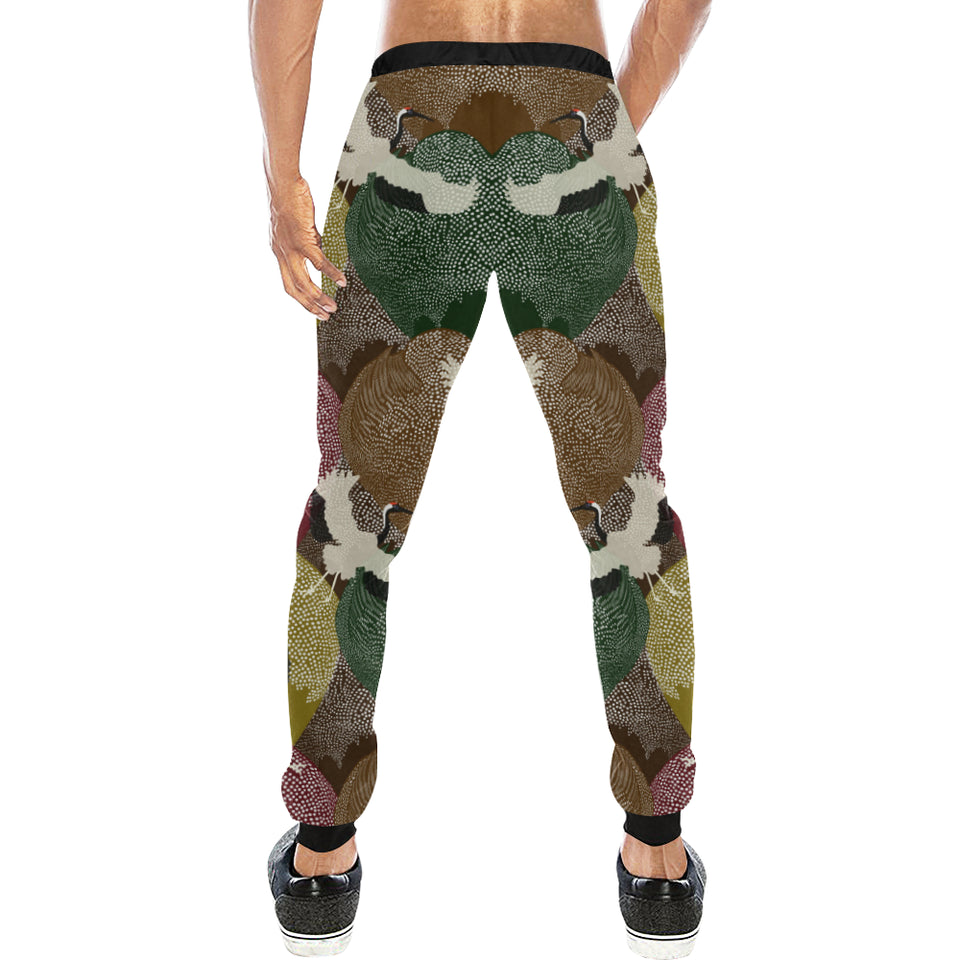 Japanese cranes flying forest dot pattern Unisex Casual Sweatpants