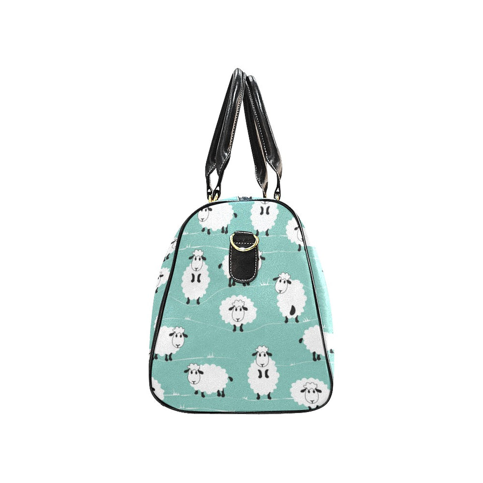 Cute sheep green background Travel Bag