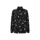 Hand drawn space rocket star planet Women's Long Sleeve Polo Shirt