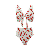 Chili pattern Chest Bowknot High Waisted Bikini Swimsuit