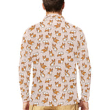 Cute Corgis Pattern pink background Men's Long Sleeve Polo Shirt