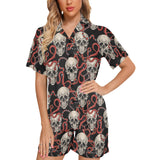 Red snake skull pattern Women's V-Neck Short Pajama Set