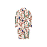 Peacock tropical flower pattern Men's Long Sleeve Belted Night Robe