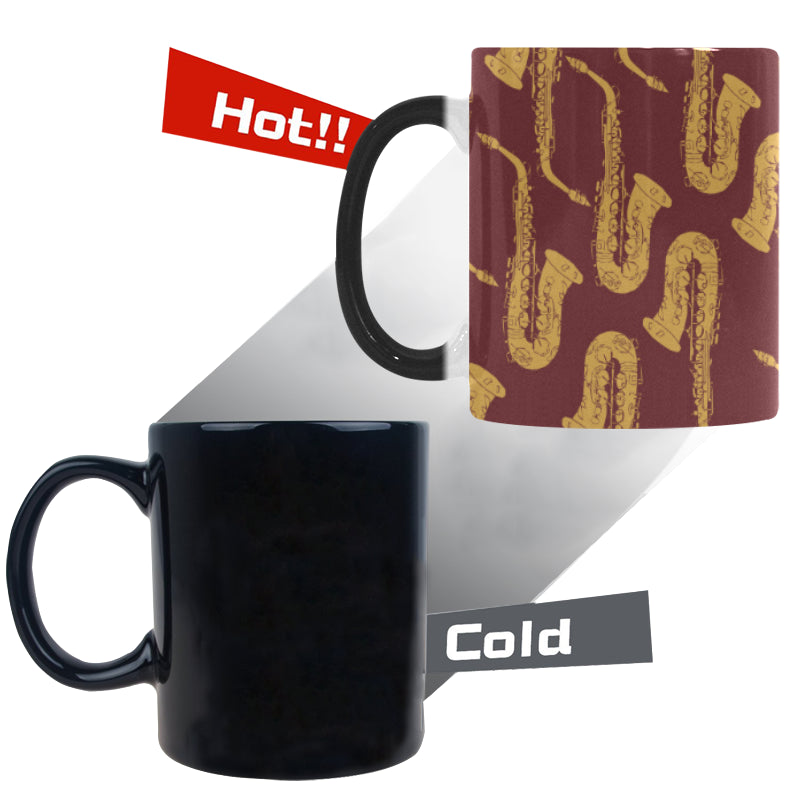 Hand drawn gold saxophone red background Morphing Mug Heat Changing Mug