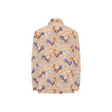 Cute rooster chicken cock floral ornament backgrou Women's Long Sleeve Polo Shirt