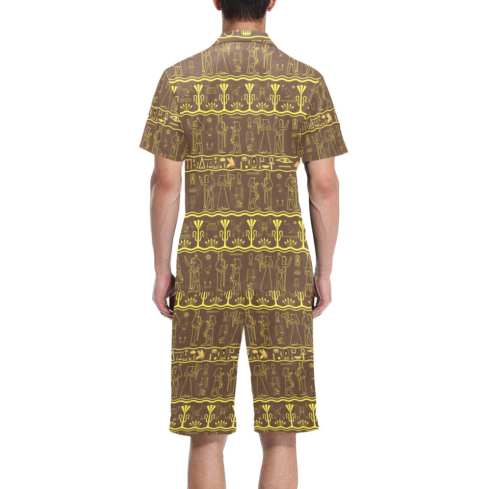 Egypt Hieroglyphics Pattern Print Design 03 Men's V-Neck Short Pajama Set