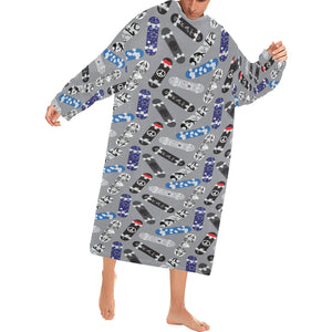 Skate Board Pattern Print Design 03 Blanket Robe with Sleeves