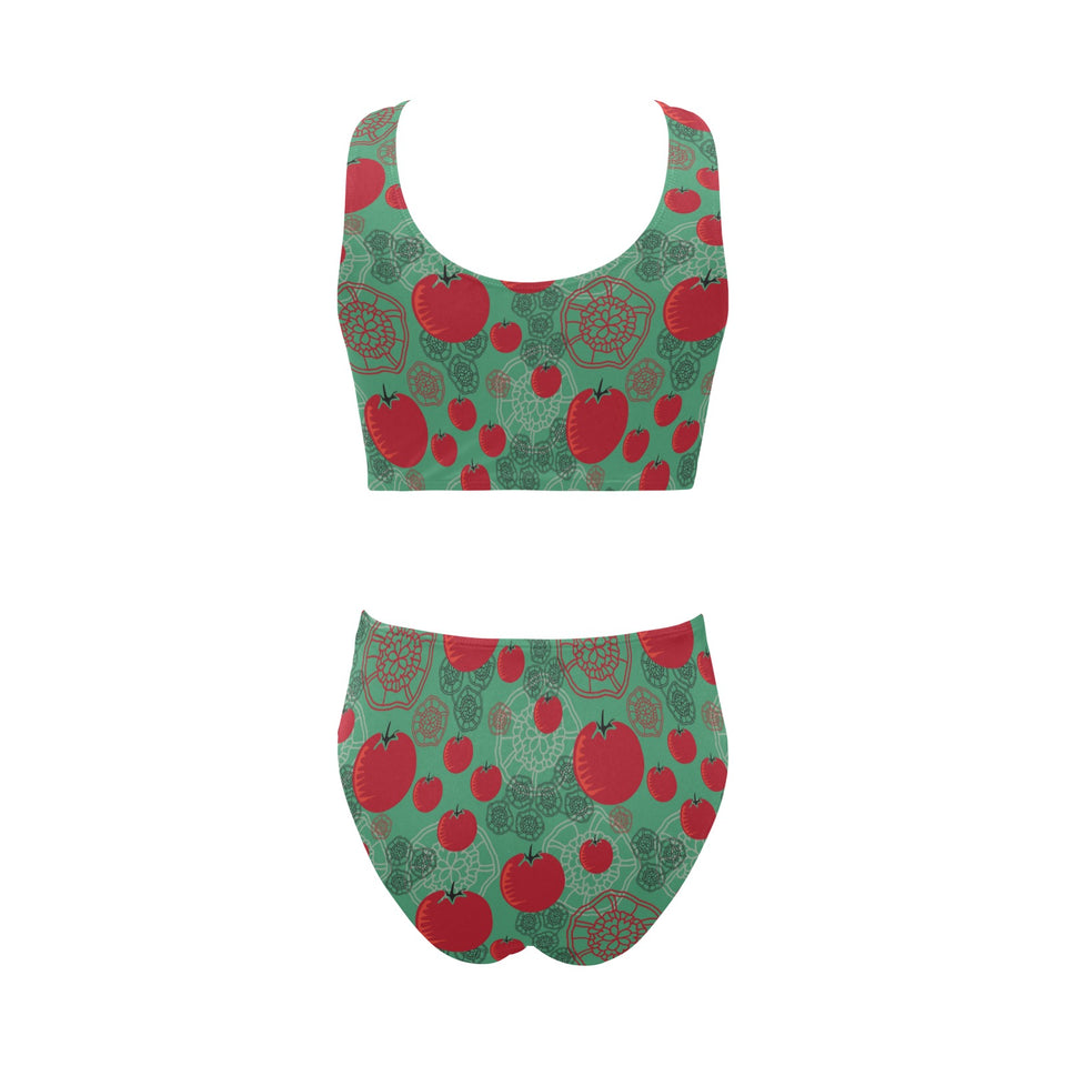 Tomato design pattern Chest Bowknot High Waisted Bikini Swimsuit