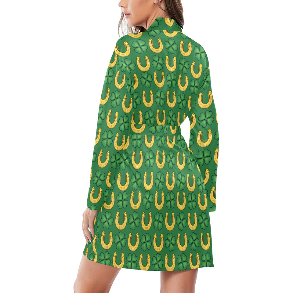 Horseshoes Pattern Print Design 05 Women's Long Sleeve Belted Night Robe