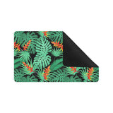 heliconia flower palm monstera leaves black backgr Doormat