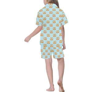 Pretzels Pattern Print Design 03 Kids' Boys' Girls' V-Neck Short Pajama Set