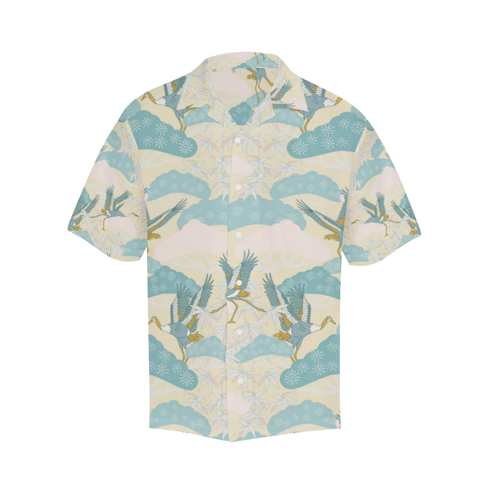 Bonsai bamboo stork japanese pattern cream theme Men's All Over Print Hawaiian Shirt